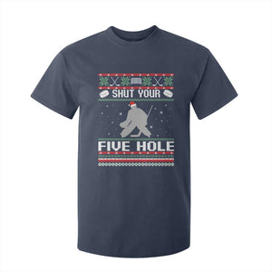 Funny Hockey Goalie Ugly Christmas Gift T Shirt For Kid Shut Your Five Hole TS12 Navy Print Your Wear