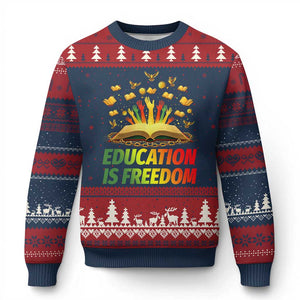 Education Is Freedom Ugly Christmas Sweater Black Education Teacher Gift TS12 Navy Red Print Your Wear