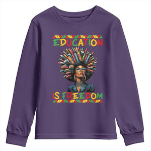 Education Is Freedom Youth Sweatshirt Black History Month Gift For Teachers TS12 Purple Print Your Wear