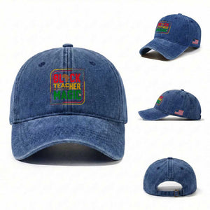 Black Teacher Magic Washed Cotton Baseball Cap African American Pride Educator Gift TS12 Washed Cap Universal Fit Royal Blue Print Your Wear
