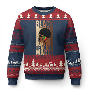 Black Teacher Magic Ugly Christmas Sweater African American Pride Teacher Life TS12 Navy Red Print Your Wear