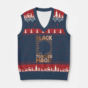 Black Teacher Magic V-Neck Knit Sweater Vest Empowering African American Pride Teacher Gift TS12 Navy Red Print Your Wear