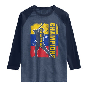 Venezuela 2026 Champions Raglan Shirt Baseball Vinotinto Pride Gift TS12 Heather Denim Navy Print Your Wear