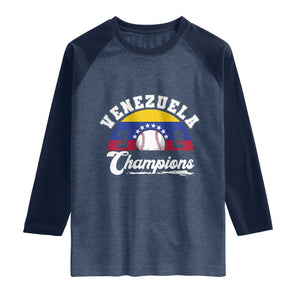 Venezuela 2026 Champions Raglan Shirt Baseball Patriotic Pride TS12 Heather Denim Navy Print Your Wear