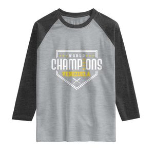 Venezuela 2026 Champions Raglan Shirt Baseball Venezuelan Pride TS12 Heather Gray Heather Charcoal Print Your Wear