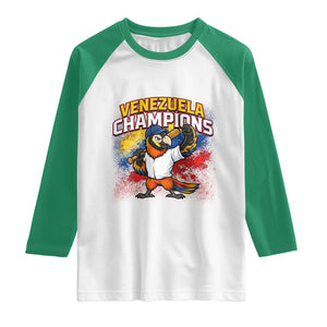 Venezuela Baseball Champions Raglan Shirt Troupial Bird Patriotic Pride TS12 White Kelly Green Print Your Wear