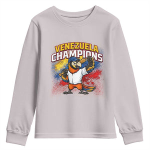 Venezuela Baseball Champions Youth Sweatshirt Troupial Bird Patriotic Pride TS12 Ice Gray Print Your Wear