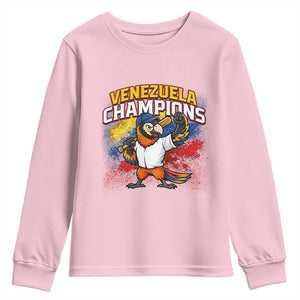 Venezuela Baseball Champions Youth Sweatshirt Troupial Bird Patriotic Pride TS12 Light Pink Print Your Wear