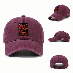 No US Israel War On Iran Washed Cotton Baseball Cap Peace Not War TS12 Washed Cap Universal Fit Burgundy Print Your Wear