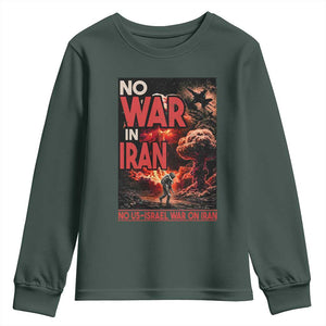 No US Israel War On Iran Youth Sweatshirt Peace Not War TS12 Dark Forest Green Print Your Wear