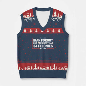 Iran Forgot Our President Has 34 Felonies V-Neck Knit Sweater Vest Political Protest TS12 Navy Red Print Your Wear