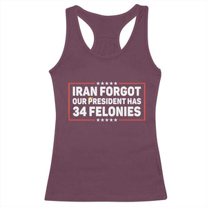 Iran Forgot Our President Has 34 Felonies Racerback Tank Top Political Protest TS12 Maroon Print Your Wear