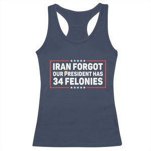 Iran Forgot Our President Has 34 Felonies Racerback Tank Top Political Protest TS12 Navy Print Your Wear