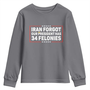 Iran Forgot Our President Has 34 Felonies Youth Sweatshirt Political Protest TS12 Charcoal Print Your Wear