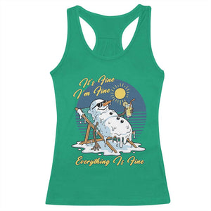 Melting Snowman Christmas In July Racerback Tank Top It Is Fine Everything Is Fine