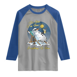 Melting Snowman Christmas In July Raglan Shirt It Is Fine Everything Is Fine TS12 Sport Gray Royal Print Your Wear