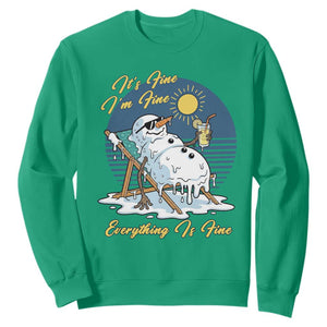 Melting Snowman Christmas In July Sweatshirt It Is Fine Everything Is Fine TS12 Irish Green Print Your Wear