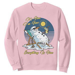 Melting Snowman Christmas In July Sweatshirt It Is Fine Everything Is Fine TS12 Light Pink Print Your Wear