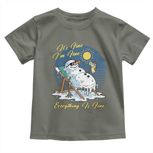 Melting Snowman Christmas In July Toddler T Shirt It Is Fine Everything Is Fine TS12 Military Green Print Your Wear