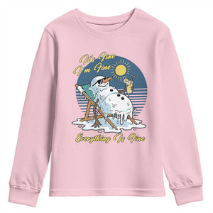 Melting Snowman Christmas In July Youth Sweatshirt It Is Fine Everything Is Fine