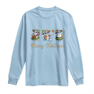 Funny Hawaiian Snowman Summer Graphic Long Sleeve Shirt Merry Meltmas TS12 Light Blue Print Your Wear