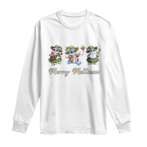 Funny Hawaiian Snowman Summer Graphic Long Sleeve Shirt Merry Meltmas TS12 White Print Your Wear