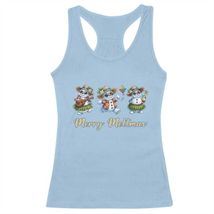Funny Hawaiian Snowman Summer Graphic Racerback Tank Top Merry Meltmas TS12 Light Blue Print Your Wear