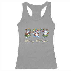 Funny Hawaiian Snowman Summer Graphic Racerback Tank Top Merry Meltmas TS12 Sport Gray Print Your Wear