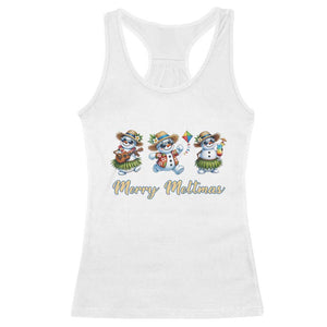 Funny Hawaiian Snowman Summer Graphic Racerback Tank Top Merry Meltmas TS12 White Print Your Wear