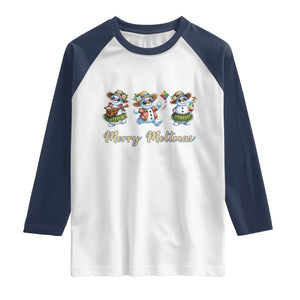 Funny Hawaiian Snowman Summer Graphic Raglan Shirt Merry Meltmas TS12 White Navy Print Your Wear