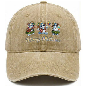 Funny Hawaiian Snowman Summer Graphic Washed Cotton Baseball Cap Merry Meltmas TS12 Print Your Wear