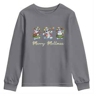 Funny Hawaiian Snowman Summer Graphic Youth Sweatshirt Merry Meltmas TS12 Charcoal Print Your Wear