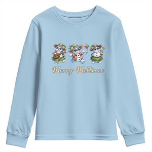 Funny Hawaiian Snowman Summer Graphic Youth Sweatshirt Merry Meltmas TS12 Light Blue Print Your Wear