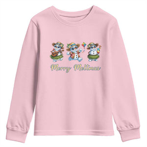 Funny Hawaiian Snowman Summer Graphic Youth Sweatshirt Merry Meltmas TS12 Light Pink Print Your Wear