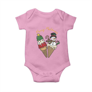Christmas In July Ice Cream Snowman Graphic Baby Onesie Merry Meltmas TS12 Light Pink Print Your Wear