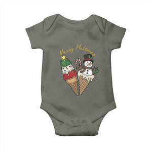 Christmas In July Ice Cream Snowman Graphic Baby Onesie Merry Meltmas TS12 Military Green Print Your Wear