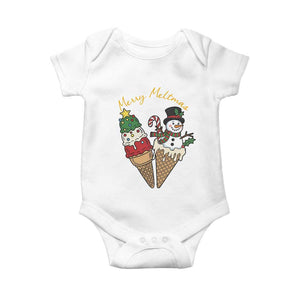 Christmas In July Ice Cream Snowman Graphic Baby Onesie Merry Meltmas TS12 White Print Your Wear