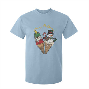 Christmas In July Ice Cream Snowman Graphic T Shirt For Kid Merry Meltmas TS12 Light Blue Print Your Wear