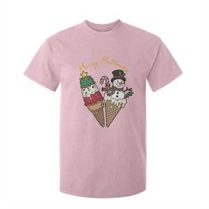 Christmas In July Ice Cream Snowman Graphic T Shirt For Kid Merry Meltmas TS12 Light Pink Print Your Wear