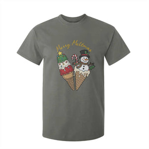 Christmas In July Ice Cream Snowman Graphic T Shirt For Kid Merry Meltmas TS12 Military Green Print Your Wear