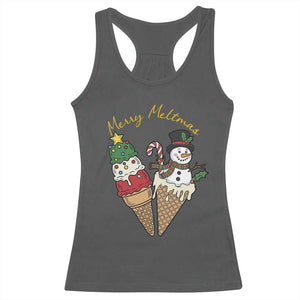 Christmas In July Ice Cream Snowman Graphic Racerback Tank Top Merry Meltmas TS12 Dark Heather Print Your Wear