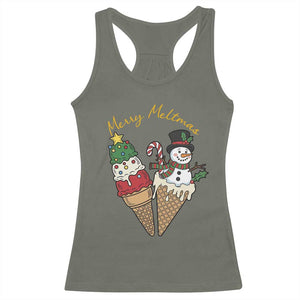 Christmas In July Ice Cream Snowman Graphic Racerback Tank Top Merry Meltmas TS12 Military Green Print Your Wear