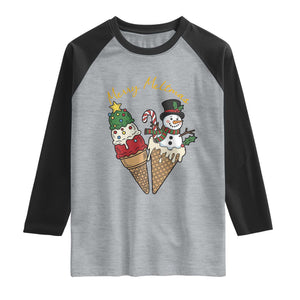 Christmas In July Ice Cream Snowman Graphic Raglan Shirt Merry Meltmas TS12 Heather Gray Black Print Your Wear
