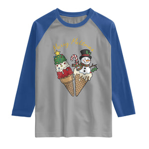 Christmas In July Ice Cream Snowman Graphic Raglan Shirt Merry Meltmas TS12 Sport Gray Royal Print Your Wear
