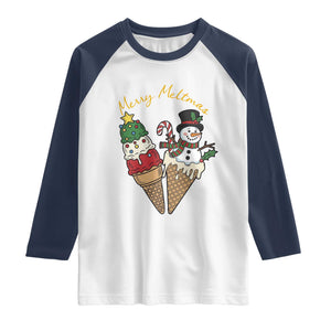 Christmas In July Ice Cream Snowman Graphic Raglan Shirt Merry Meltmas TS12 White Navy Print Your Wear