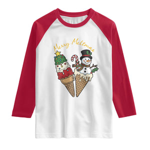 Christmas In July Ice Cream Snowman Graphic Raglan Shirt Merry Meltmas TS12 White Red Print Your Wear