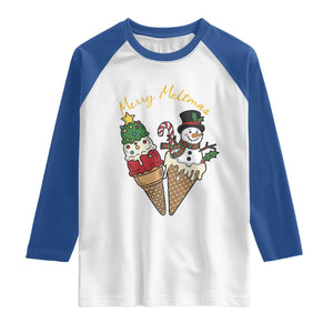 Christmas In July Ice Cream Snowman Graphic Raglan Shirt Merry Meltmas TS12 White Royal Print Your Wear