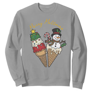 Christmas In July Ice Cream Snowman Graphic Sweatshirt Merry Meltmas TS12 Sport Gray Print Your Wear