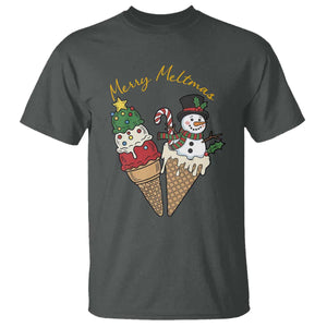 Christmas In July Ice Cream Snowman Graphic T Shirt Merry Meltmas TS12 Dark Heather Print Your Wear