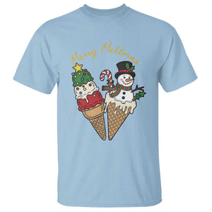 Christmas In July Ice Cream Snowman Graphic T Shirt Merry Meltmas TS12 Light Blue Print Your Wear
